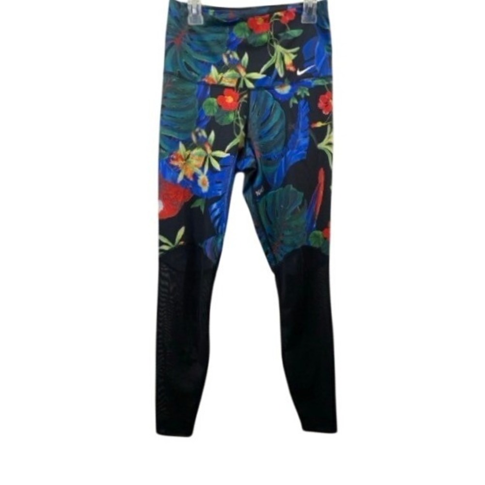 Nike Legging Woman Small Black Tropical Floral Mesh Nike Pro Tights Full Length